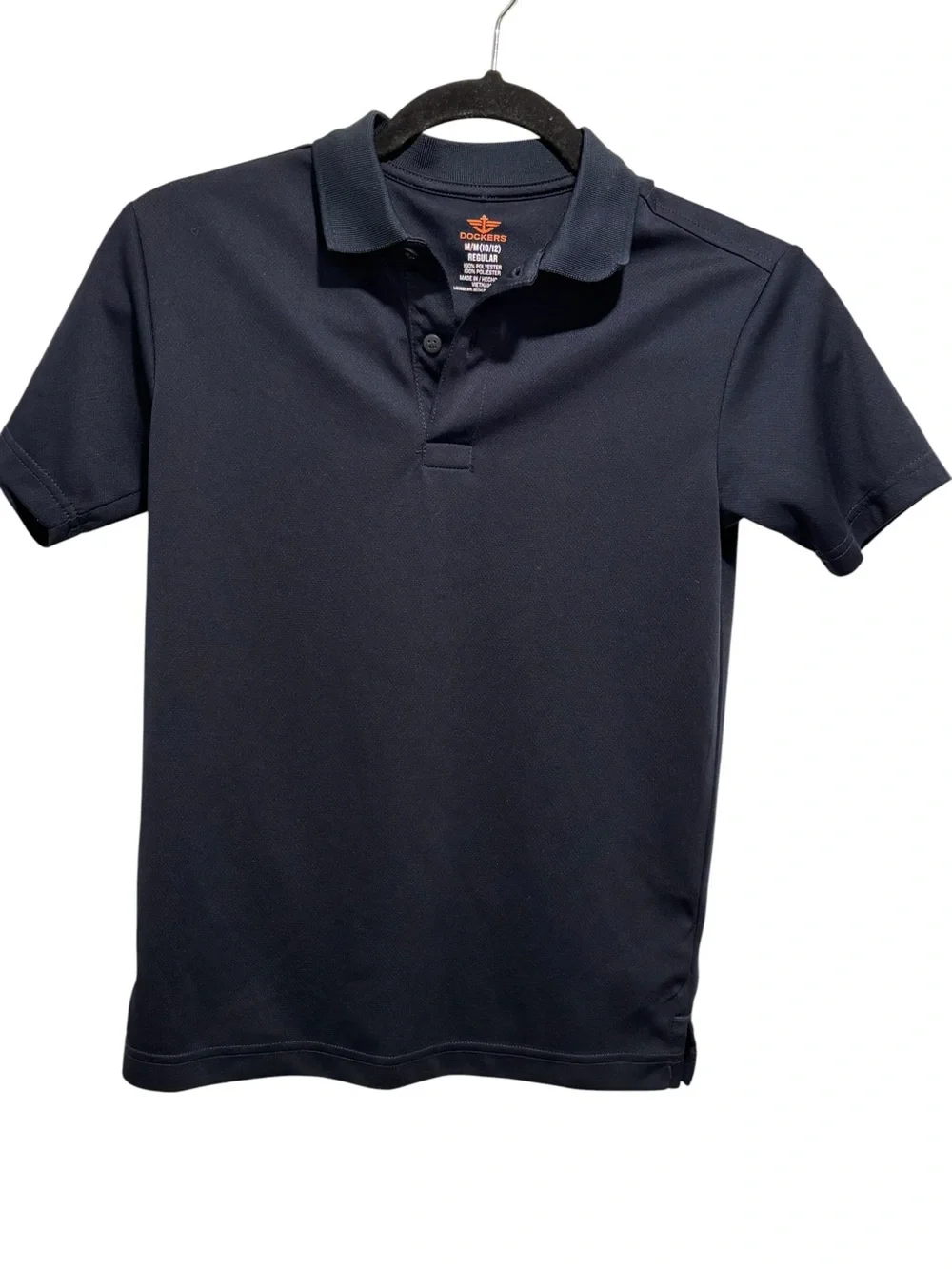 Boys Dockers Navy Blue Short-Sleeve Polo Uniform Shirt Size M 10/12